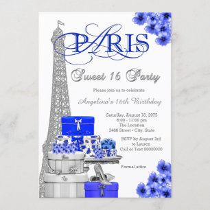 Königlich blaue Paris Sweet 16 Party Einladung