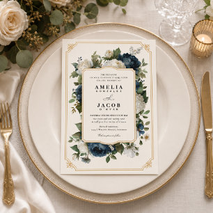Königlich Blaue Pfingstrosen-Hochzeit mit goldenem Einladung