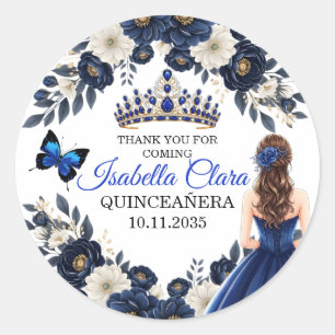 Königlich blaue Quinceañera-Schmetterlings-Gunstau Runder Aufkleber