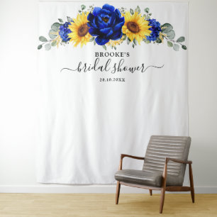 Königlich blaue rustikale Sonnenblume moderne Brau Wandteppich