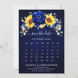 Königlich blaue rustikale Sonnenblume moderne Flor Save The Date
