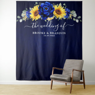 Königlich blaue rustikale Sonnenblume moderne Hoch Wandteppich