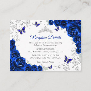 Königlich Blaue Silber-Quinceanera-Empfangsdetails Begleitkarte