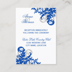Königlich Blaue Silberne Flourish-Hochzeitsempfang Begleitkarte