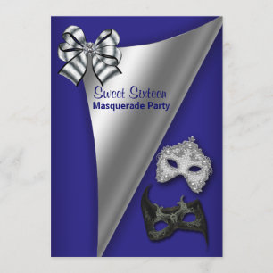 Königlich Blaue Silberne Sweet Sixteen Maskenparty Einladung
