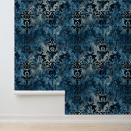 Königlich blaue, trendige Design Damast Luxus-Orna Tapete