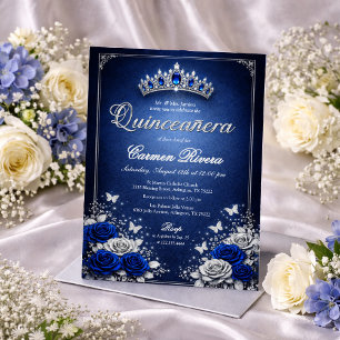 Königlich blaue und silberne Quinceanera-Einladung Einladung