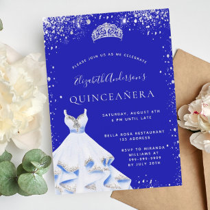 Königlich blauer Glitzer Tiara Kleid Quinceanera Einladung