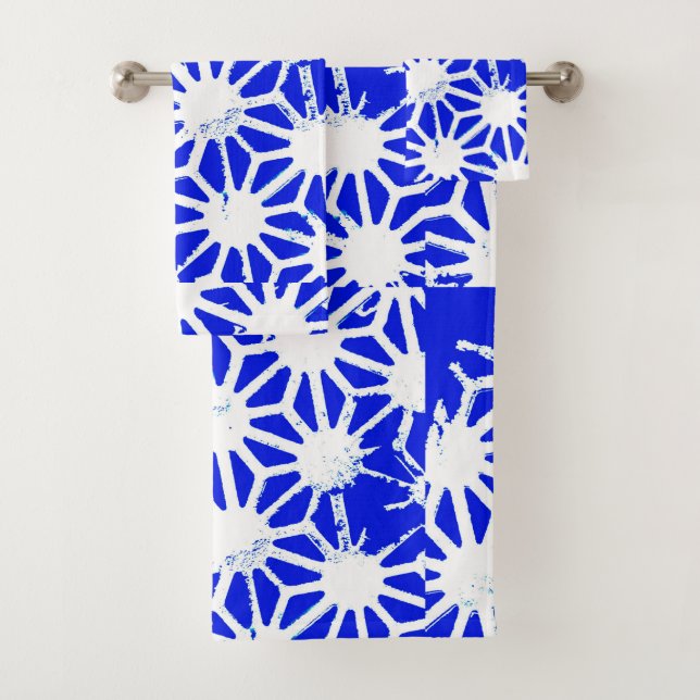 Königlich blaues geometrisches Muster Badhandtuch Set (Insitu)