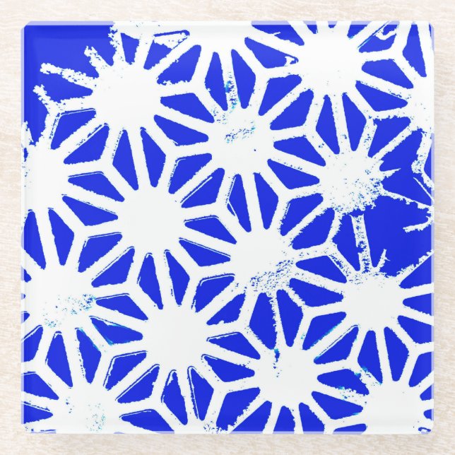 Königlich blaues geometrisches Muster Glasuntersetzer (Vorderseite)