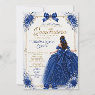 Königlich Blaues Gold-Bogen-Quinceañera-Prinzessin Einladung