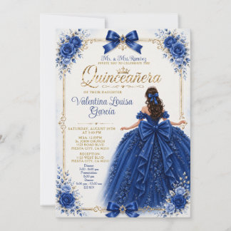 Königlich Blaues Gold-Bogen-Quinceañera-Prinzessin Einladung