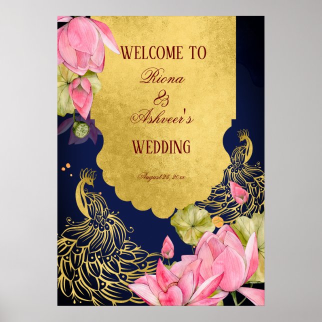 Königlich-Blaues Pfauenlotus Indisches Begrüßungsz Poster (Vorne)
