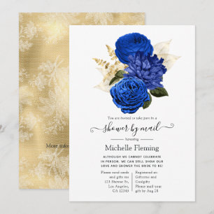Königlich Blaues und Goldenes Florales Brautbad pe Einladung