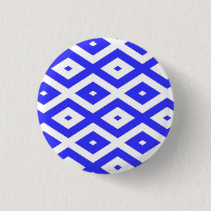 Königlich blaues und weißes Rautenmuster Button