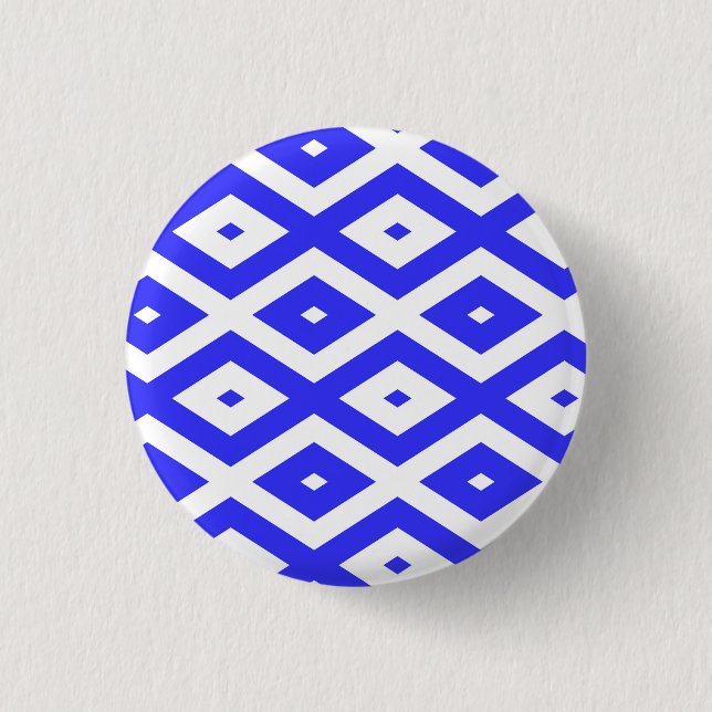 Königlich blaues und weißes Rautenmuster Button (Vorderseite)