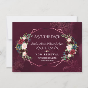 Königlich Burgund Floral Erneuerung der Gelübde Sa Save The Date