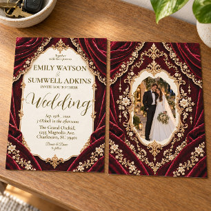 Königlich Burgunder Samt Barock Hochzeit Einladung