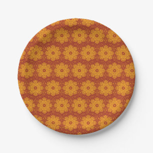 Königlich gelbes und rotes Mandala-Muster Pappteller