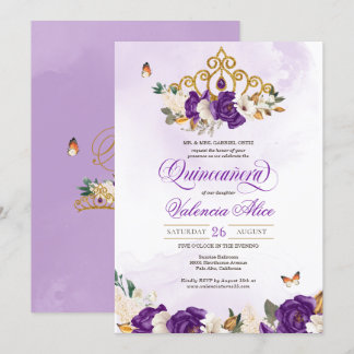 Königlich Lila Rose Butterfly Prinzessin Quinceane Einladung