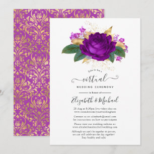 Königlich Lila und Gold Blumen Virtuelle Hochzeit Einladung