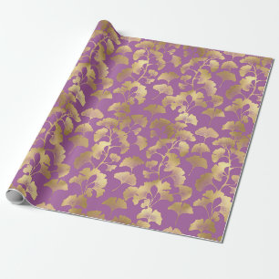 Königlich Purpur Ginkgo Blatt Luxus Gold Muster Geschenkpapier