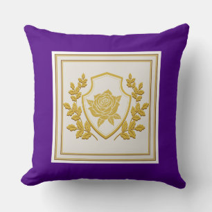 Königlich Purpur und Gold Heraldische Rose Schild Kissen