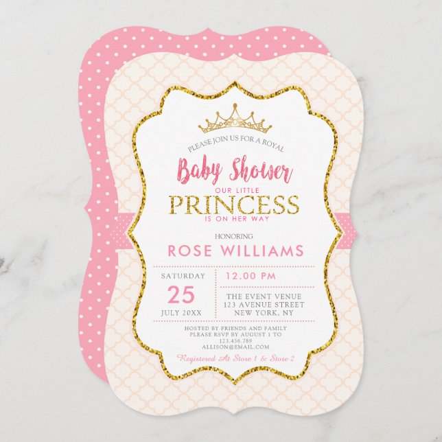 Königlich rosa kleine Prinzessin-Babydusche Einlad Einladung (Vorne/Hinten)