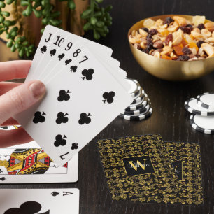 Königlich Schwarz & Gold Damast Blumenmuster mit i Spielkarten