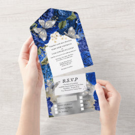 Königlich-Silberschmetterling-Schimmer-Glitzer-Ros All In One Einladung