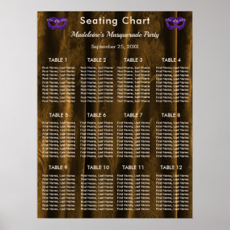 Königlich Violette Masquerade Gold Damast 12 Tisch Poster