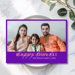 Königlich violette moderne Diwali-Grußkarte mit Fo Feiertagskarte