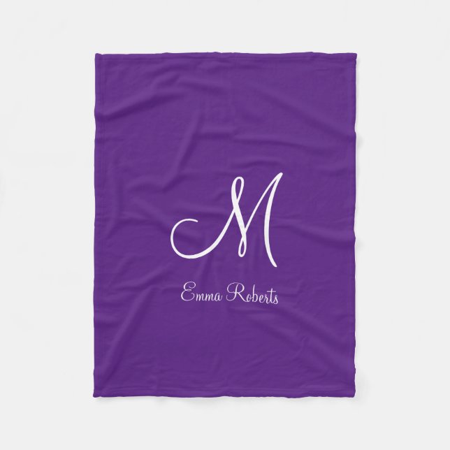 Königlich violette Monogramm-Namensdecke Fleecedecke (Vorderseite)
