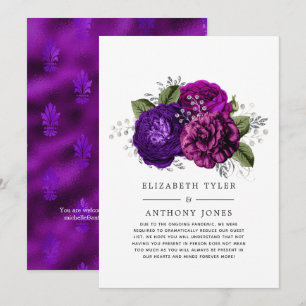 Königlich violette und silberne florale Hochzeitsg Ankündigung