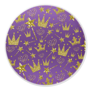 Königlich violetter und goldener Glitter Girls Pri Keramikknauf