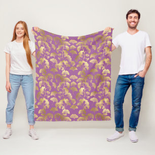 Königlich violettes Ginkgoblatt Luxus-Goldmuster Fleecedecke