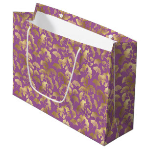 Königlich violettes Ginkgoblatt Luxus-Goldmuster Große Geschenktüte