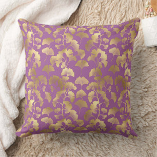 Königlich violettes Ginkgoblatt Luxus-Goldmuster Kissen