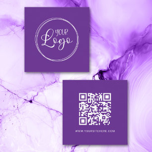 Königlich violettes und weißes Logo Minimalistisch Quadratische Visitenkarte