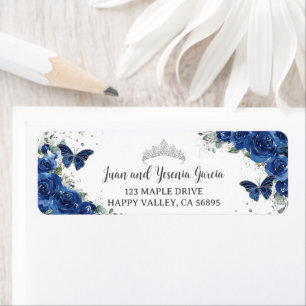 Königlichblaue Florale Quinceanera-Rücksendeadress