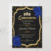 Königlichblaue Goldene Quinceañera-Einladung