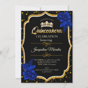 Königlichblaue Goldene Quinceañera-Einladung Einladung