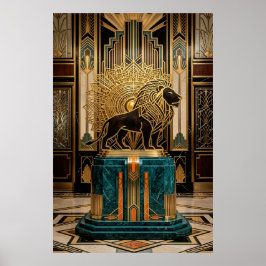 Königliche Art Deco Löwenstatue Goldfolie Poster