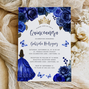 Königliche blaue Blumen-Quinceañera Einladung