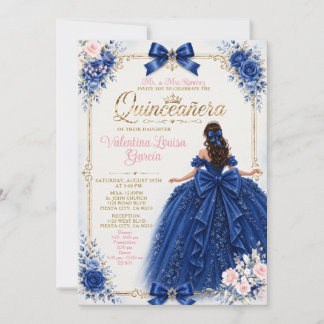 Königliche blaue Blumen-Quinceañera mit Prinzessin Einladung