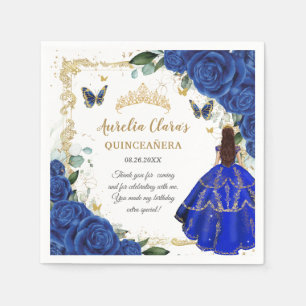 Königliche blaue Blumenprinzessin Gold Quinceañera Serviette