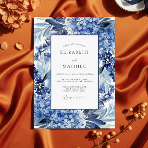 Königliche Blaue Blumige Hochzeit Einladung