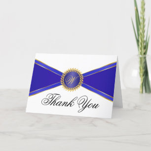 Königliche Blaue Eleganz Monogramm Dankeskarte