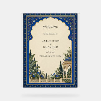 Königliche Blaue Gartenbogen Botanische Hochzeit Acrylschild