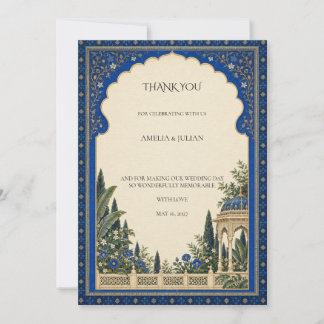 Königliche Blaue Gartenbogen Botanische Hochzeit Dankeskarte